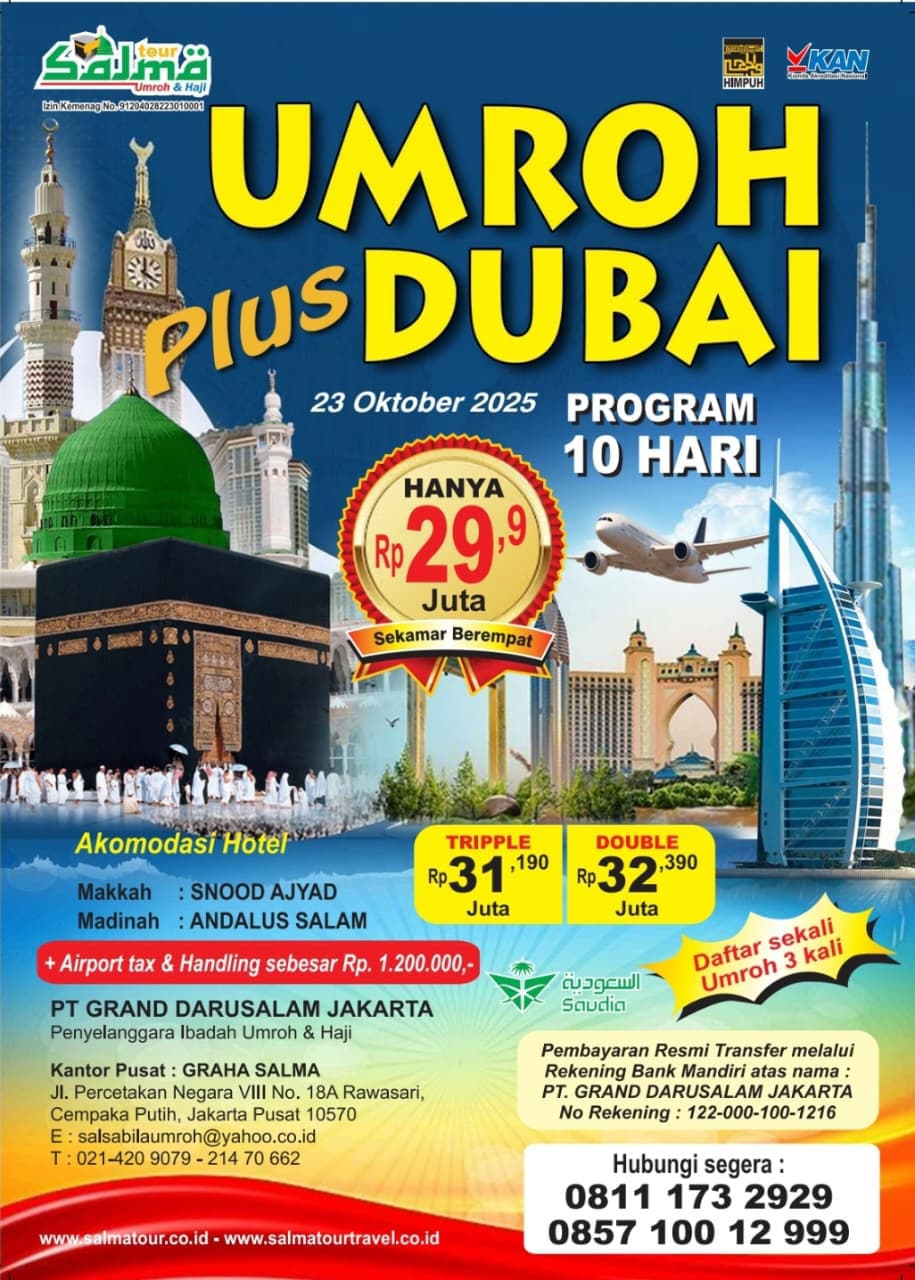 Umroh Plus Dubai 2025 Program 10 Hari PT Grand Darusalam Jakarta - Salma Tour