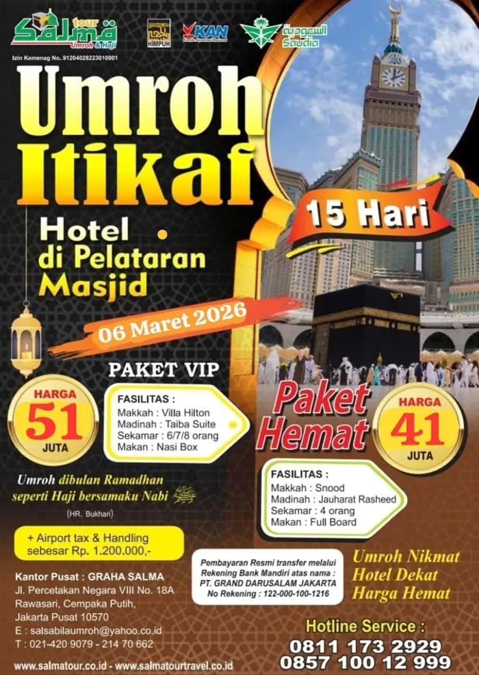 Umroh Itikaf Akhir Ramadhan 2026 - salma tour murah